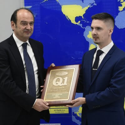 The prestigious Ford Q1 quality certificate awarded to the Zagreb factory